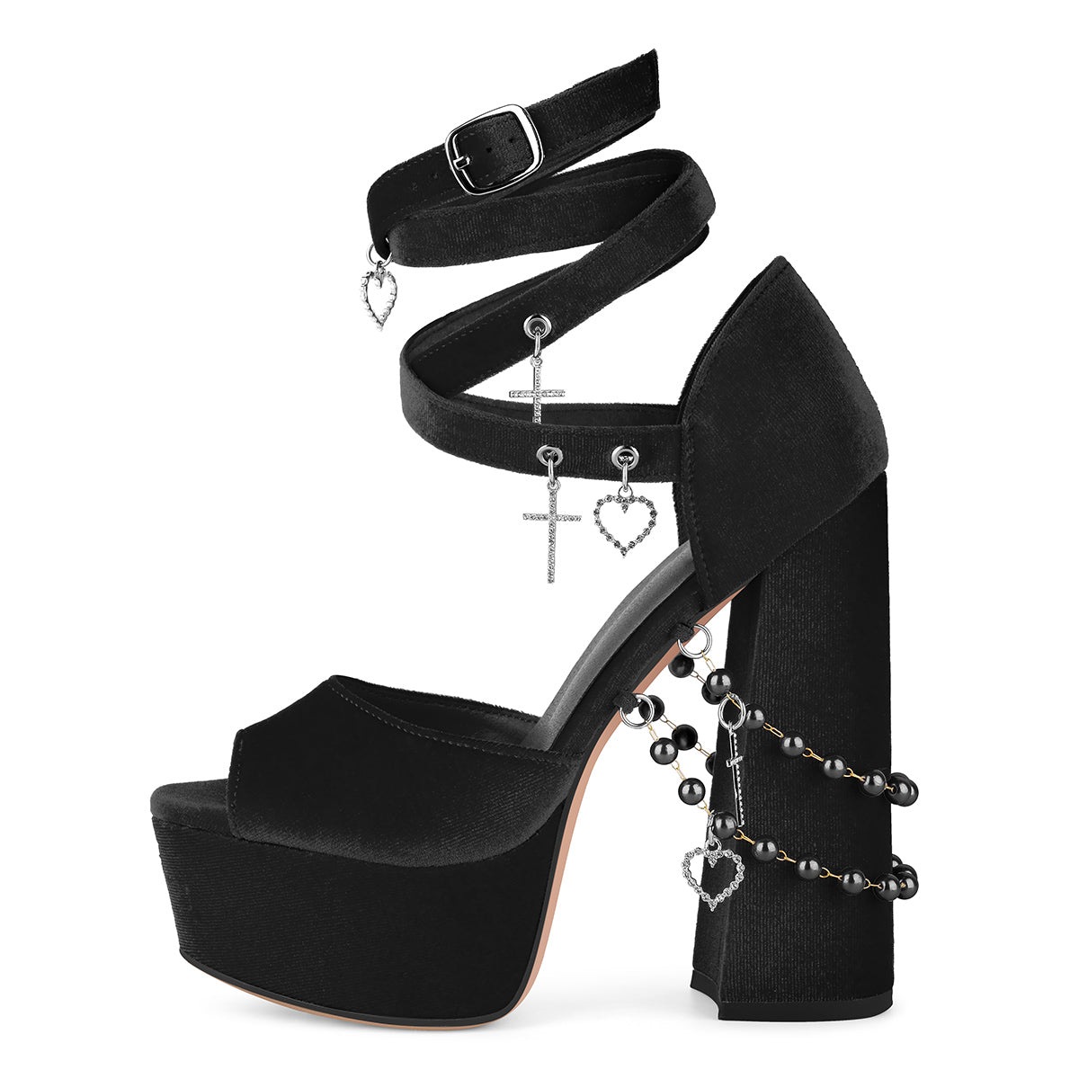 Pendant Platform Wrap Buckle Strap Velvet Sandals | Onlymaker Latest