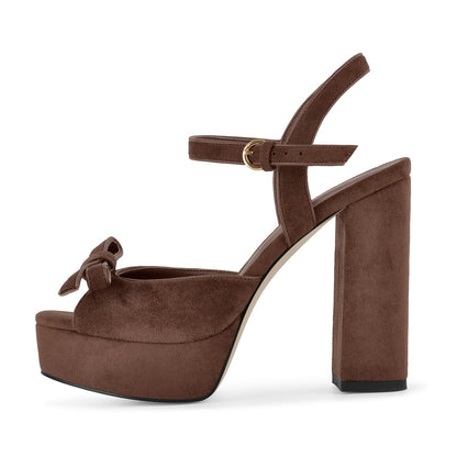 Suede Platform Bow Buckle Strap Sandals | Onlymaker Essential