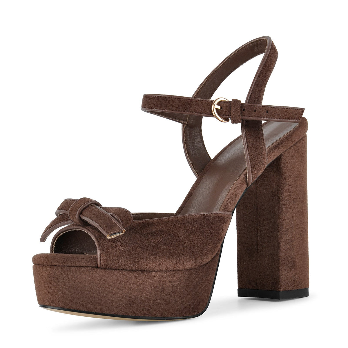 Suede Platform Bow Buckle Strap Sandals | Onlymaker Essential