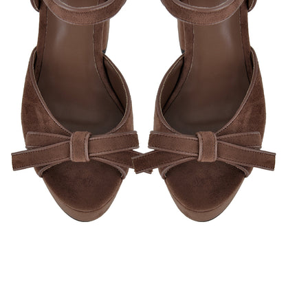 Suede Platform Bow Buckle Strap Sandals | Onlymaker Essential