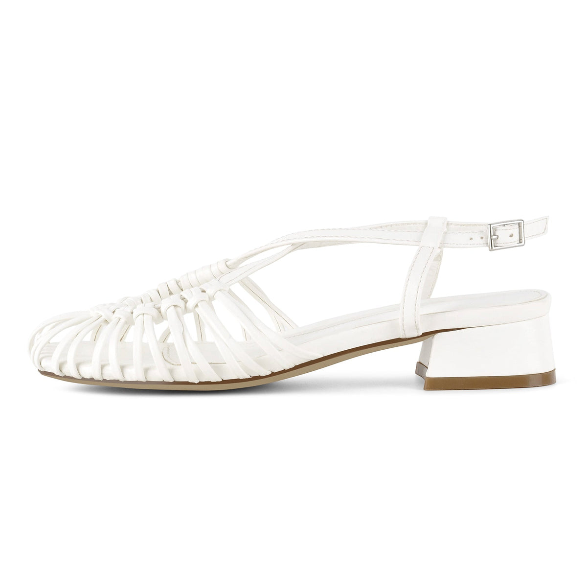 Square Toe Woven Cage Slingback Low Heel Sandals | Onlymaker Hot Sale
