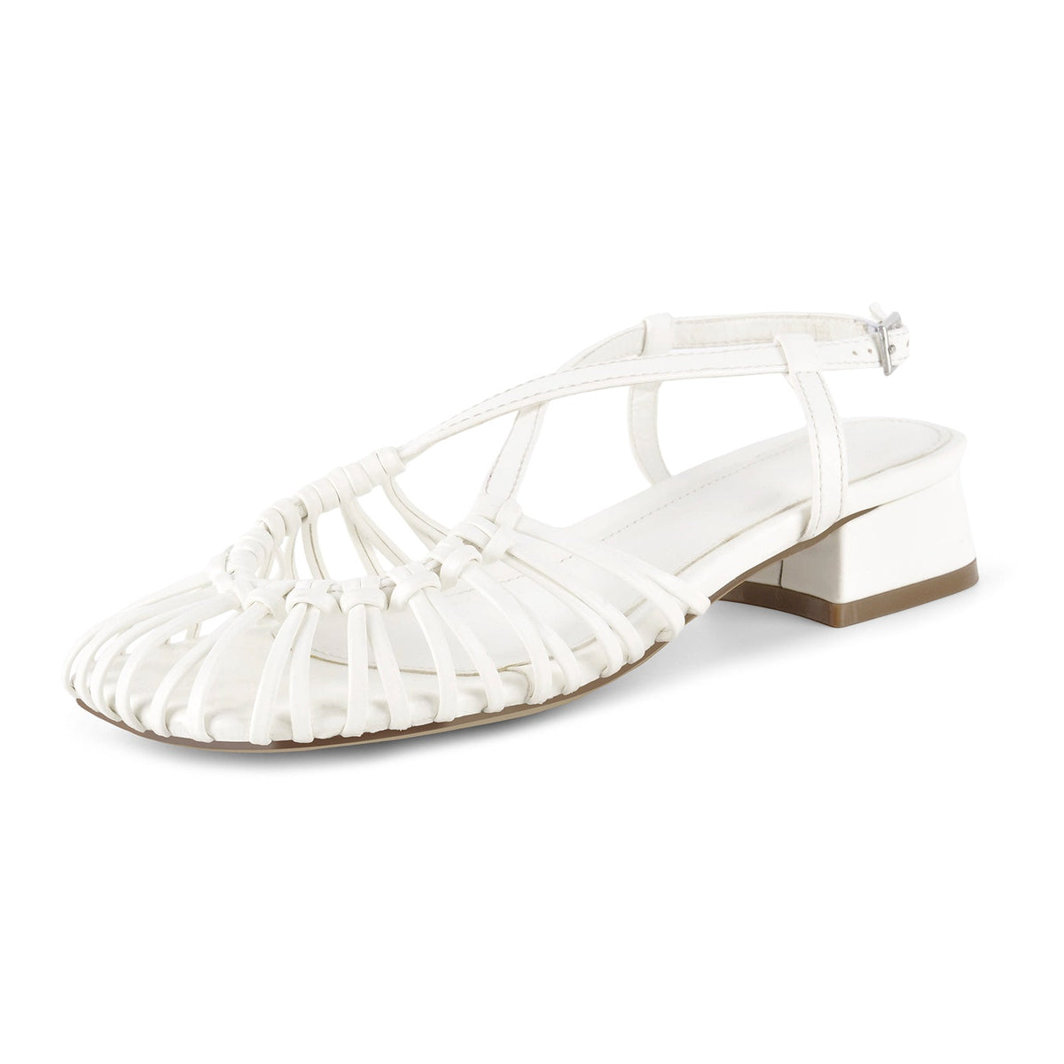 Square Toe Woven Cage Slingback Low Heel Sandals | Onlymaker Hot Sale