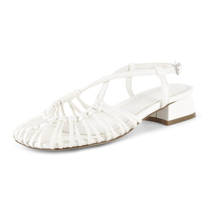 Square Toe Woven Cage Slingback Low Heel Sandals | Onlymaker Hot Sale