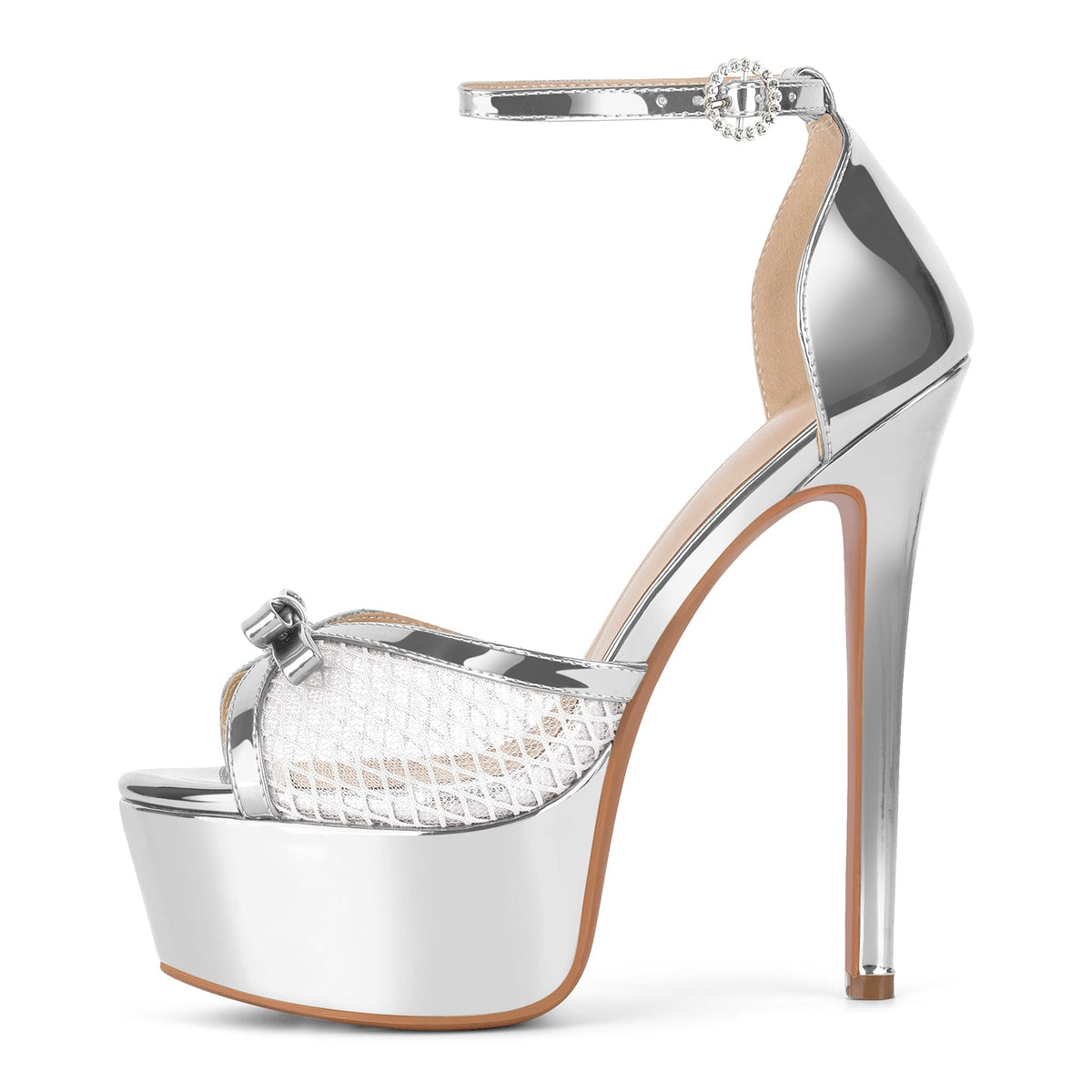 Mesh Platform Bow Ankle Strap Sandals | Onlymaker Featured