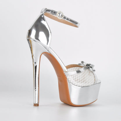 Mesh Platform Bow Ankle Strap Sandals | Onlymaker Featured