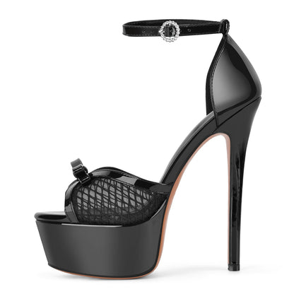 Mesh Platform Bow Ankle Strap Sandals | Onlymaker Featured