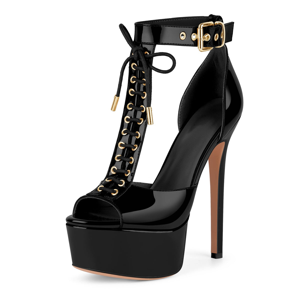 Platform Buckle T-Strap Lace-up Sandals | Onlymaker Featured