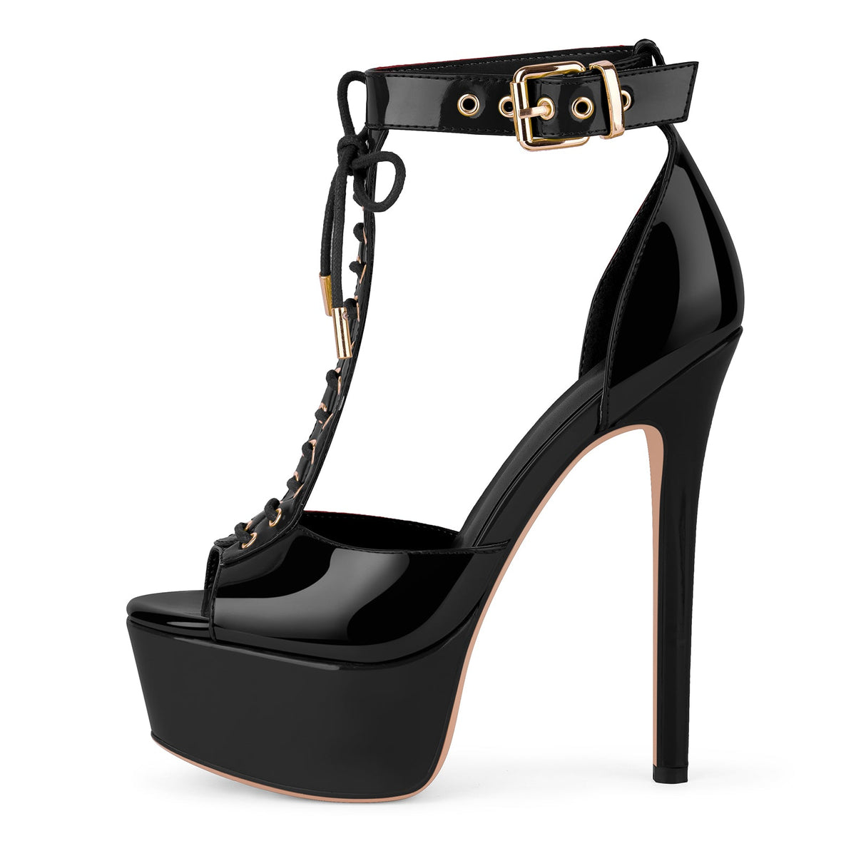 Platform Buckle T-Strap Lace-up Sandals | Onlymaker Featured