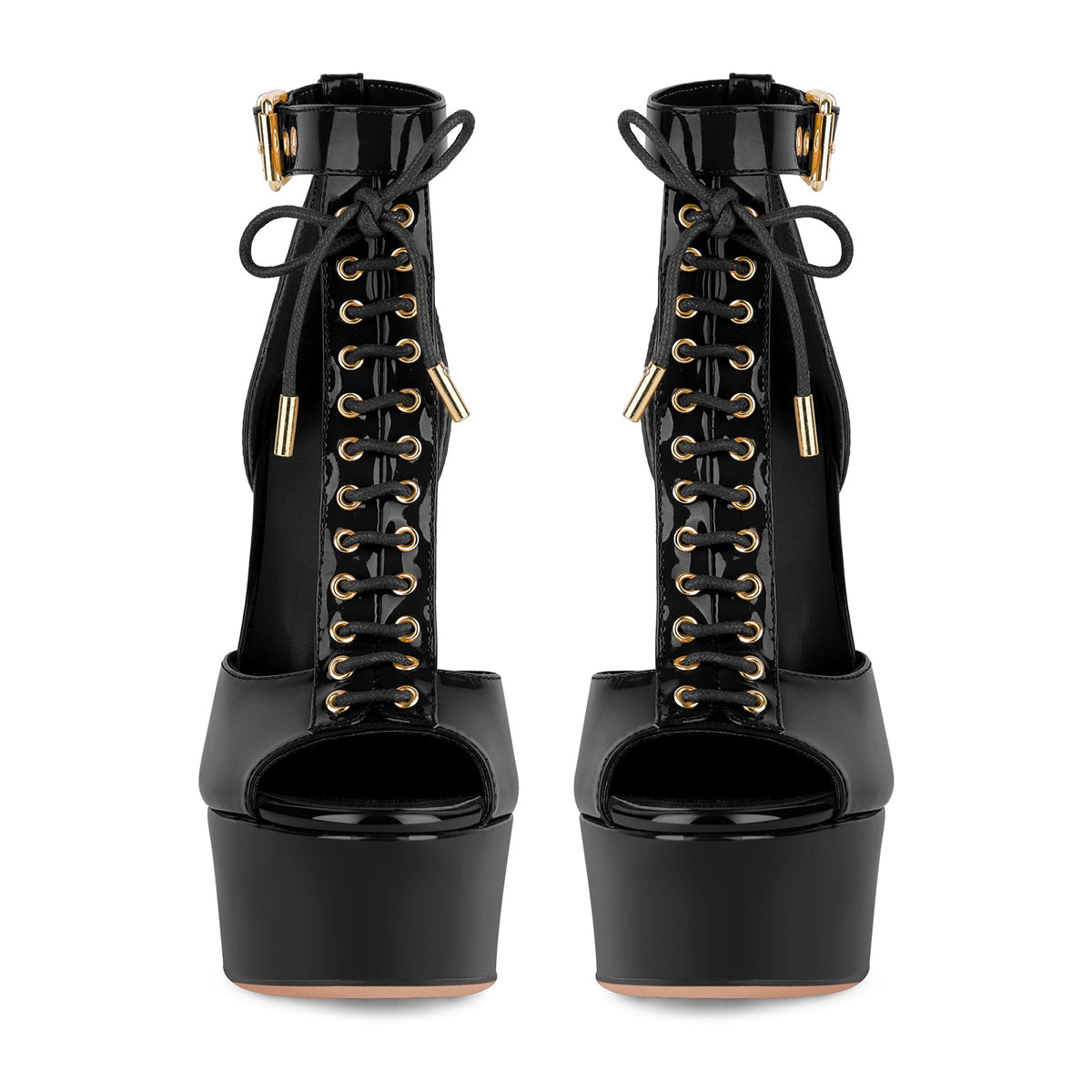 Platform Buckle T-Strap Lace-up Sandals | Onlymaker Featured