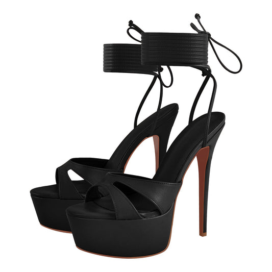 Platform Lace-up High Heel Sandals | Onlymaker New