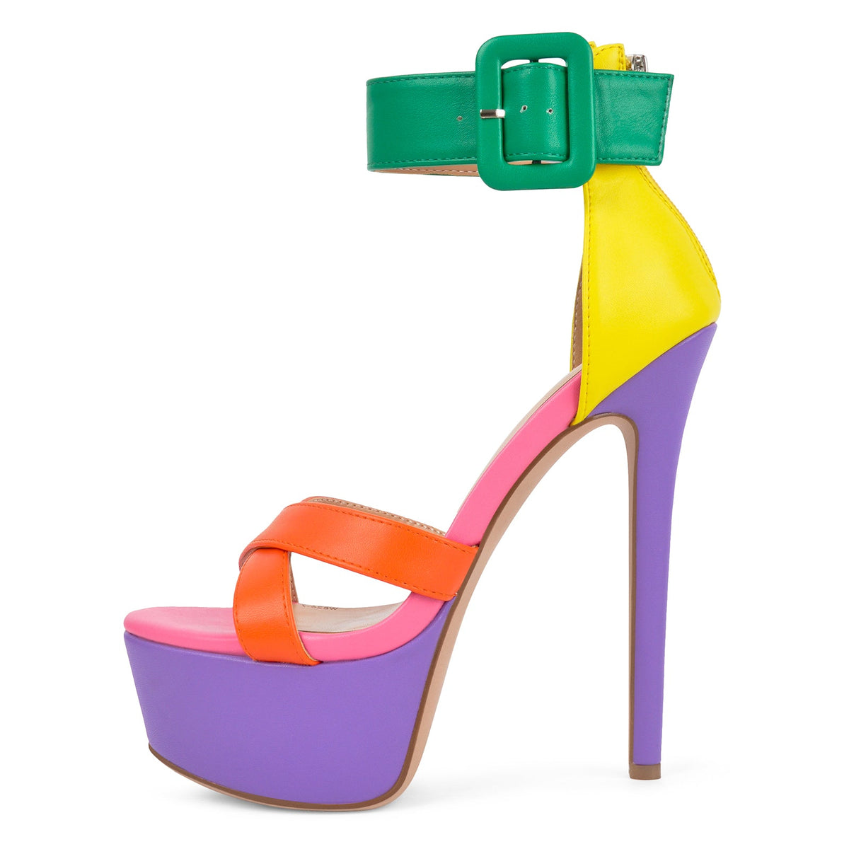 Multicolor Platform Ankle Strap Stiletto Sandals | Onlymaker Trusted