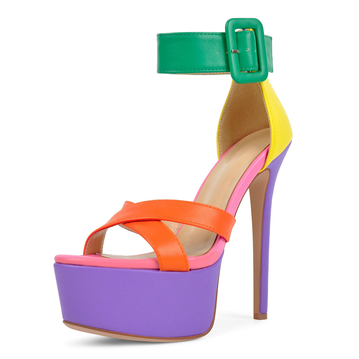 Multicolor Platform Ankle Strap Stiletto Sandals | Onlymaker Trusted