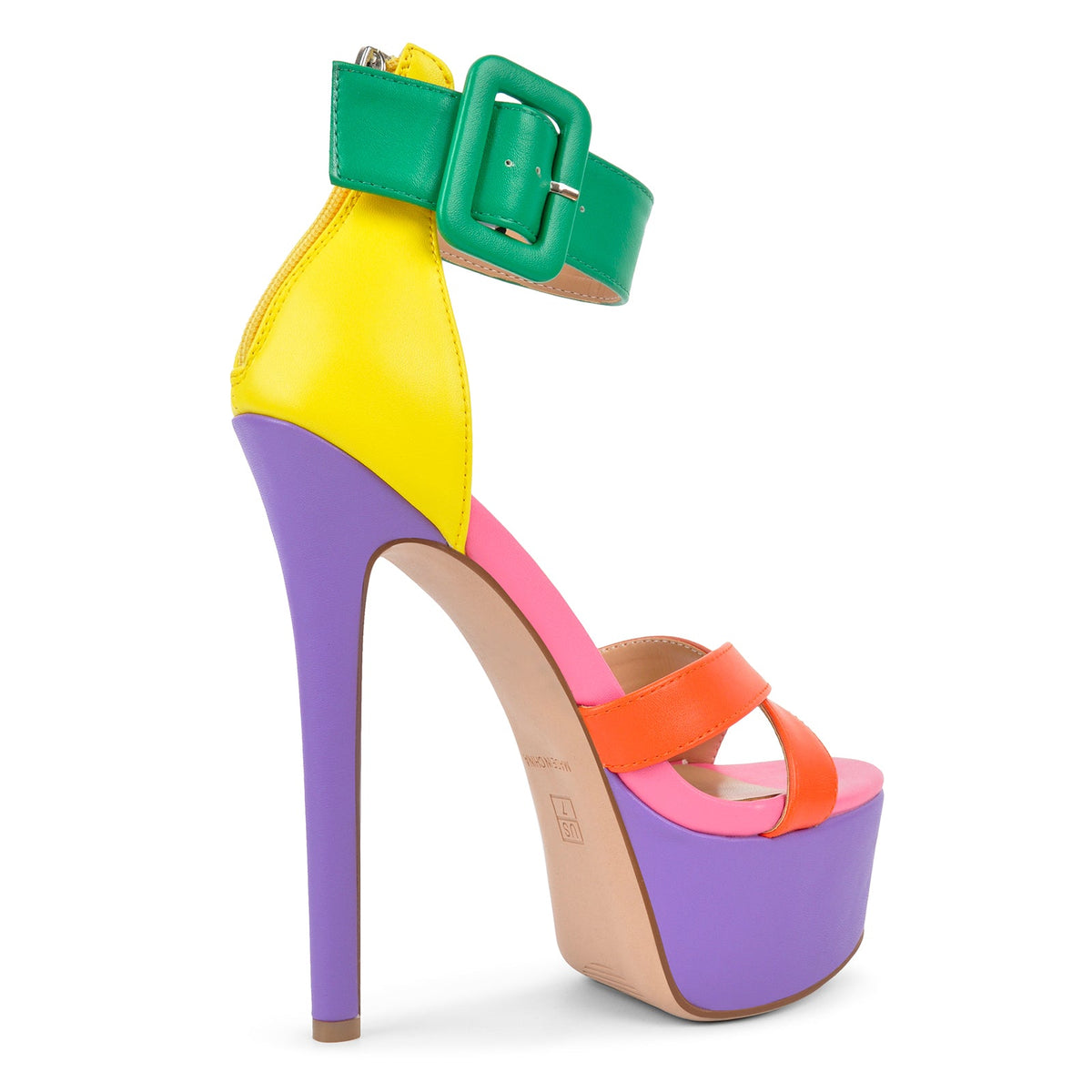 Multicolor Platform Ankle Strap Stiletto Sandals | Onlymaker Trusted