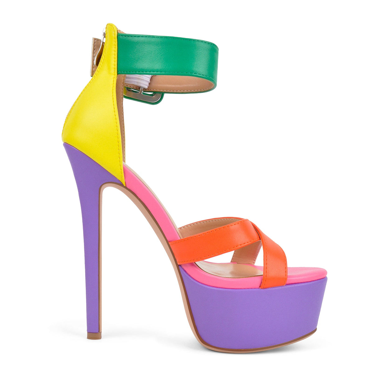 Multicolor Platform Ankle Strap Stiletto Sandals | Onlymaker Trusted