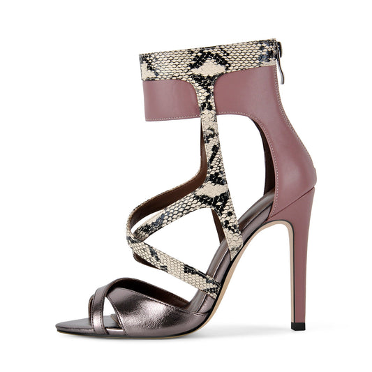 Snake Cutout Ankle Wrap Back Zipper Sandals | Onlymaker Everyday