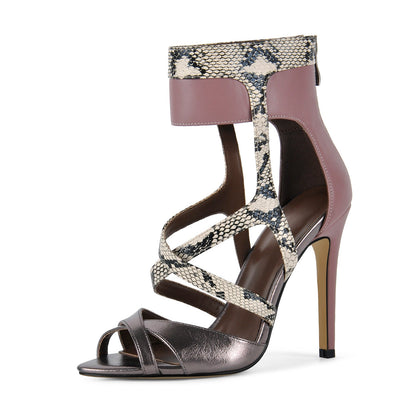 Snake Cutout Ankle Wrap Back Zipper Sandals | Onlymaker Everyday