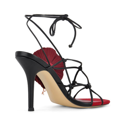 Red Flower Applique Ankle Strap Sandals | Onlymaker Classic