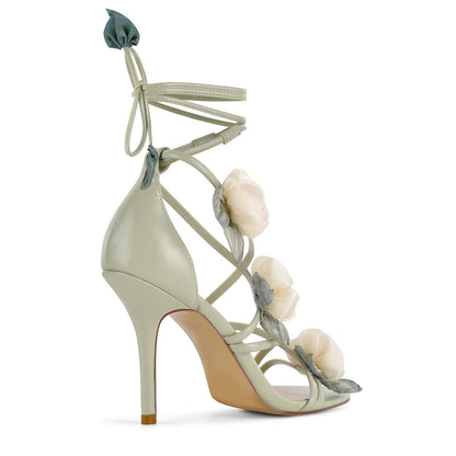 Round Toe Organza Flower Wrap Lace-up Sandals | Onlymaker Exclusive