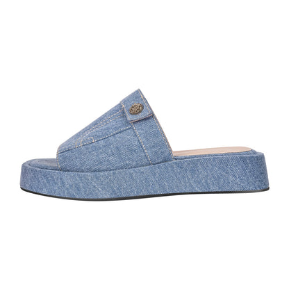 Denim Platform Square Toe Flats Slippers | Onlymaker Everyday