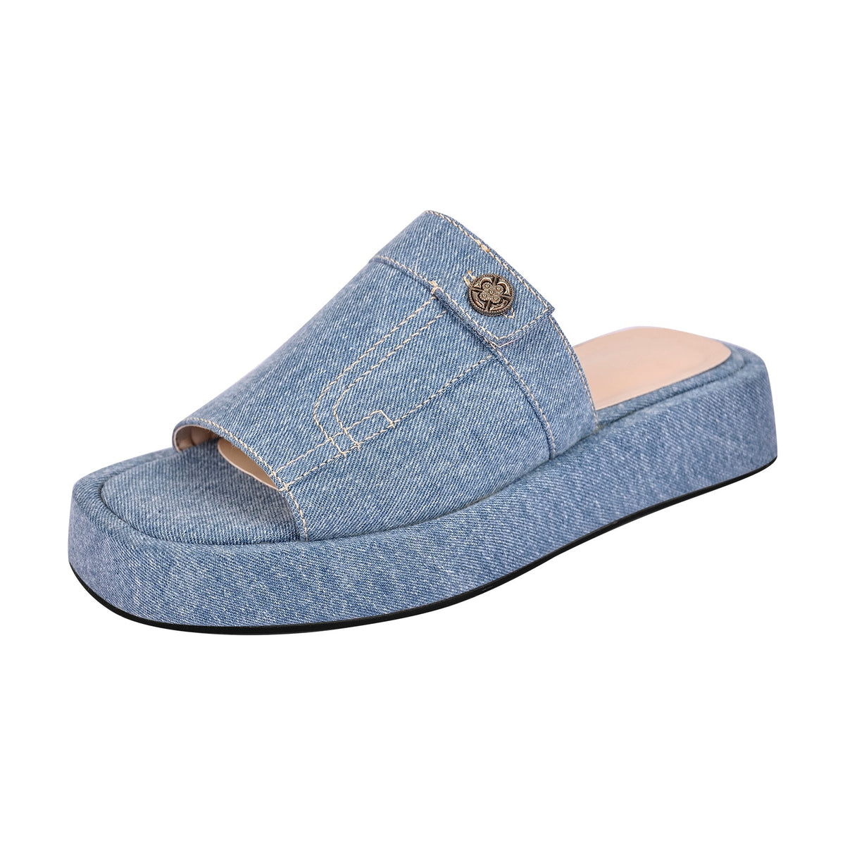 Denim Platform Square Toe Flats Slippers | Onlymaker Everyday