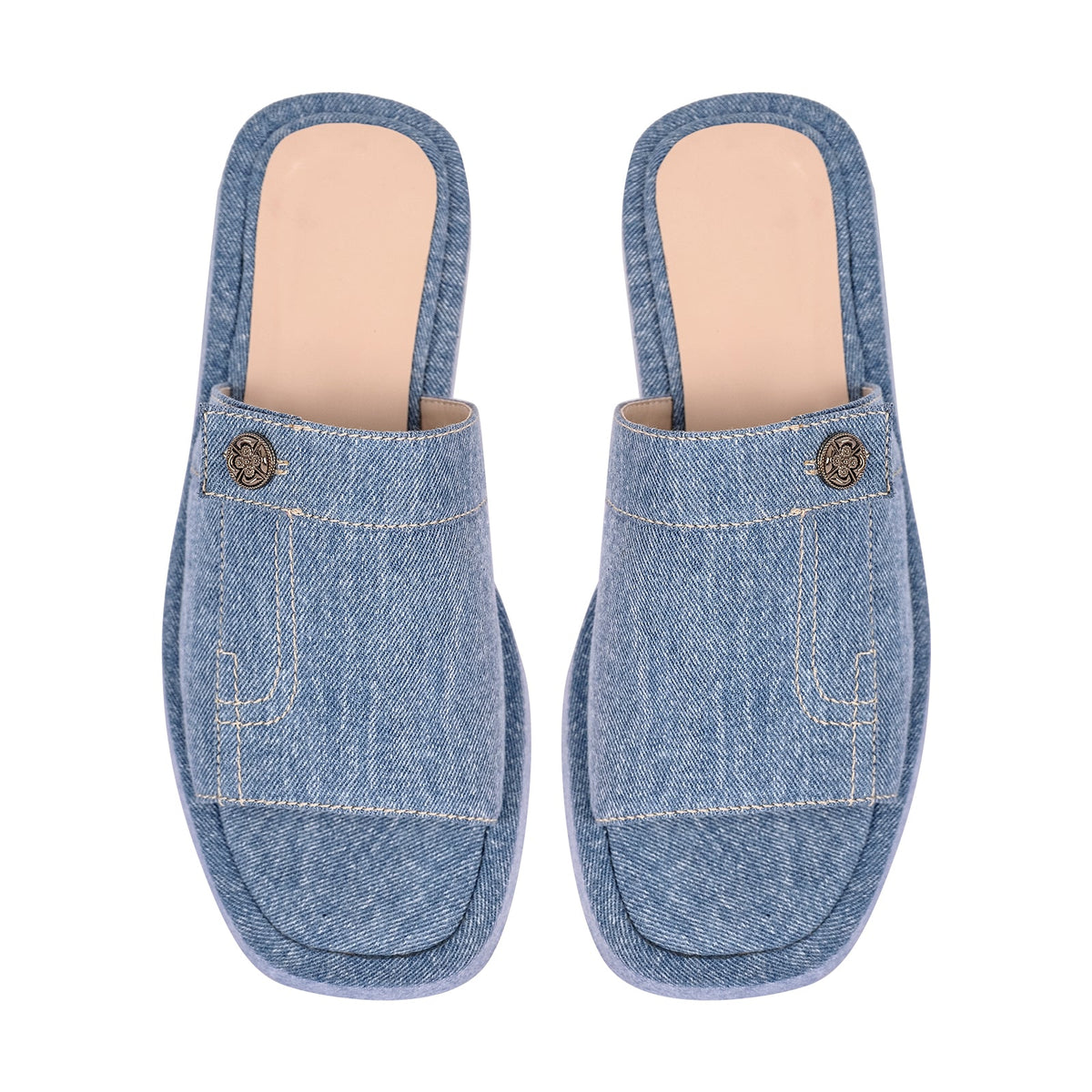 Denim Platform Square Toe Flats Slippers | Onlymaker Everyday