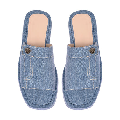 Denim Platform Square Toe Flats Slippers | Onlymaker Everyday