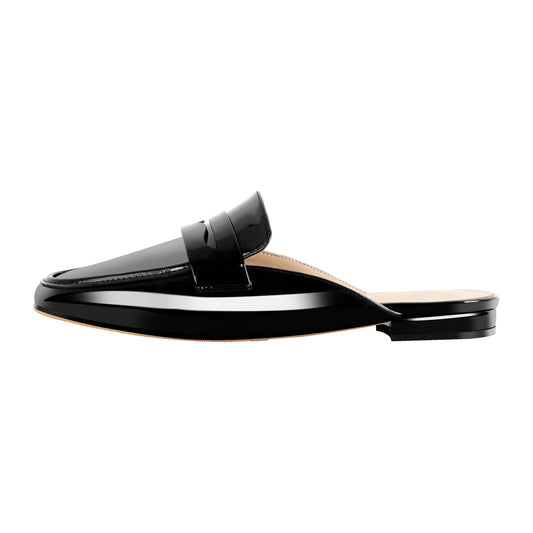 Black Square Toe Mules Flats | Onlymaker New