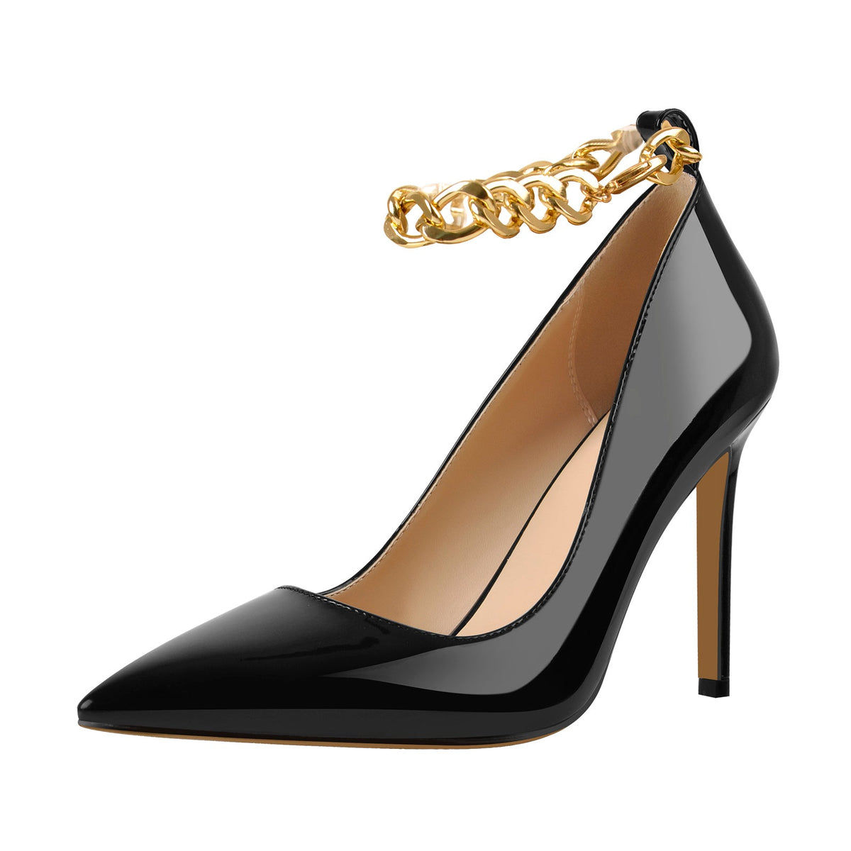 Patent Leather Ankle Chains Pointed Toe Pumps | Onlymaker Special Offer
