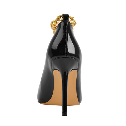 Patent Leather Ankle Chains Pointed Toe Pumps | Onlymaker Special Offer