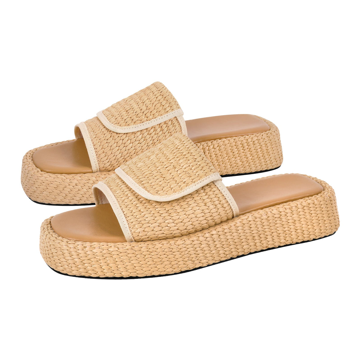 Straw Platform Square Toe Flats Slippers | Onlymaker Recommended
