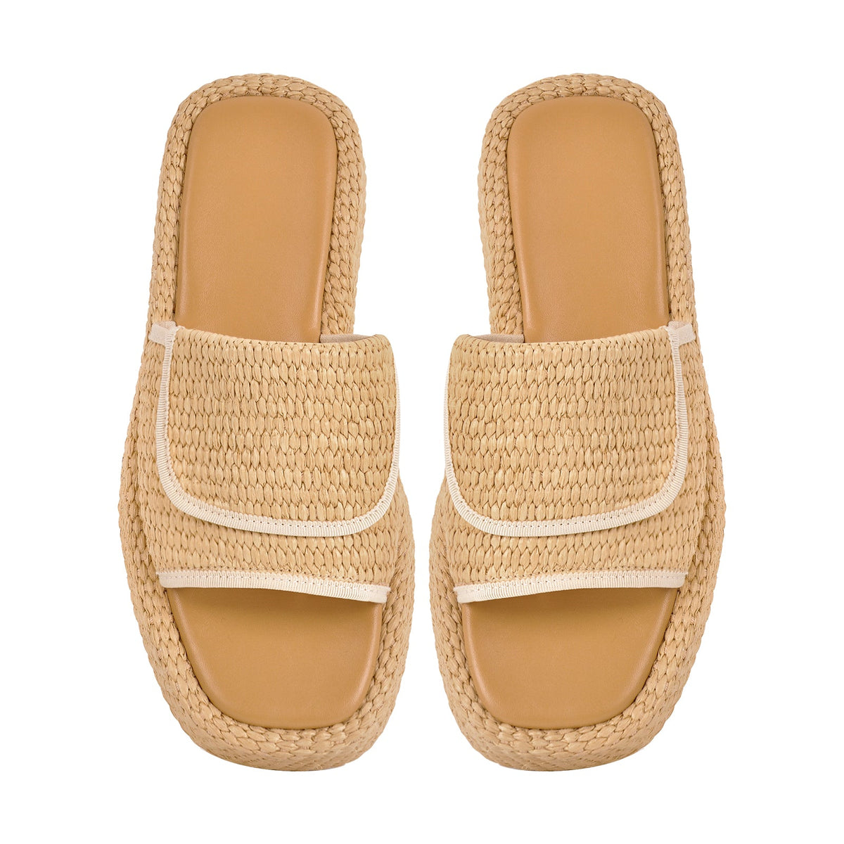 Straw Platform Square Toe Flats Slippers | Onlymaker Recommended
