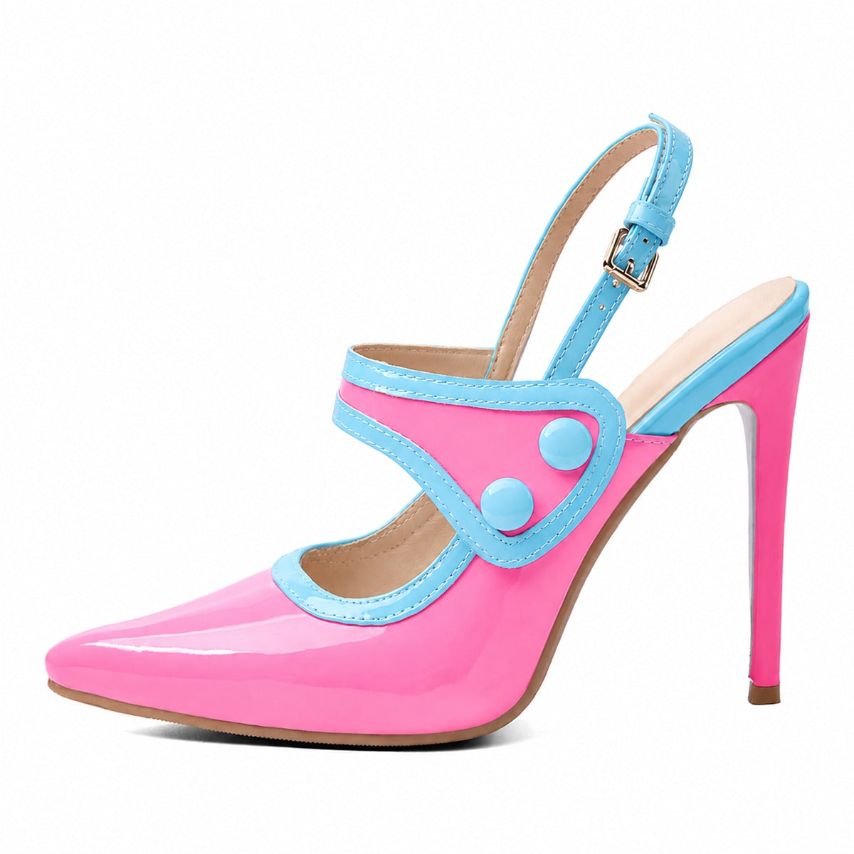 Pointed Toe Color Block Button Slingback Pumps | Onlymaker Smart Buy
