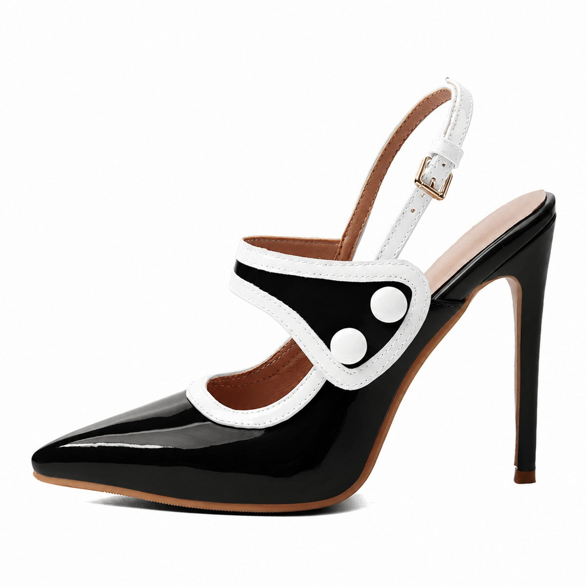 Pointed Toe Color Block Button Slingback Pumps | Onlymaker Smart Buy