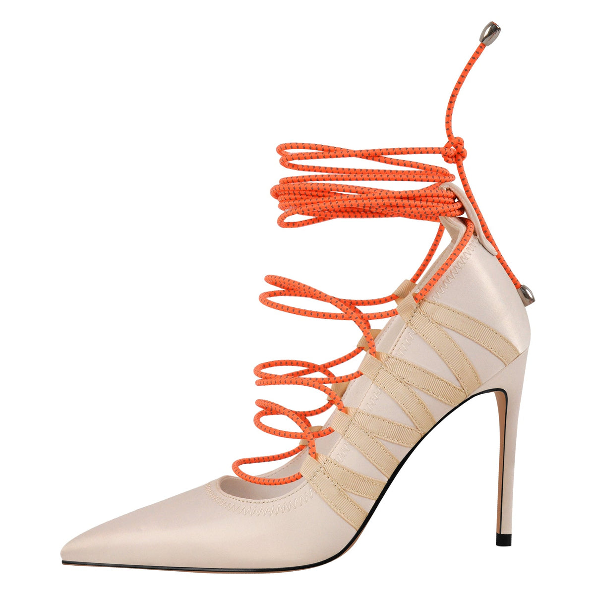 Pointed Toe Gladiator Lace-up Satin Pumps | Onlymaker Everyday