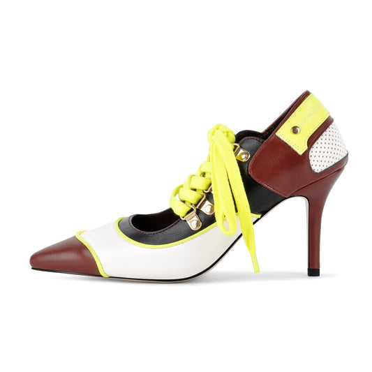 Pointed Toe Lace-up Color Block Stiletto Pumps | Onlymaker Value