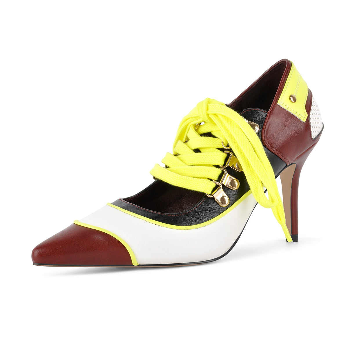 Pointed Toe Lace-up Color Block Stiletto Pumps | Onlymaker Value