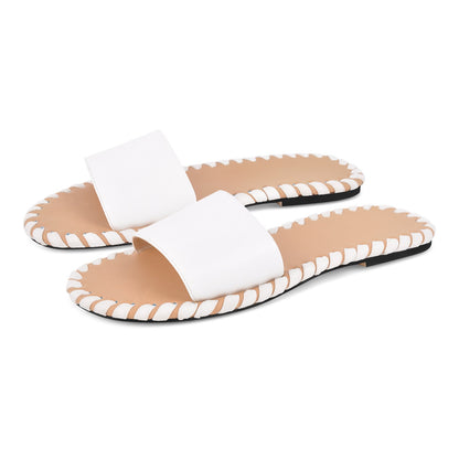 Round Toe Stitch Sandals Flats | Onlymaker Quality
