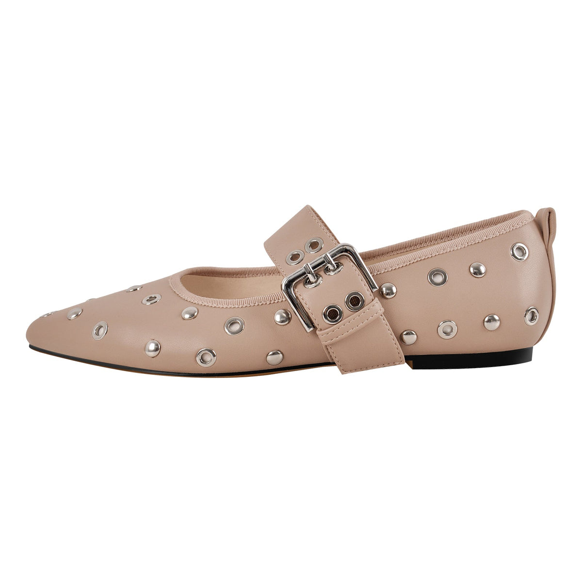 Pointed Toe Rivet Buckle Strap Flats | Onlymaker Essential