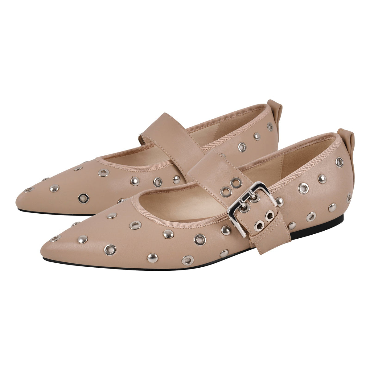 Pointed Toe Rivet Buckle Strap Flats | Onlymaker Essential