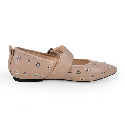 Pointed Toe Rivet Buckle Strap Flats | Onlymaker Essential