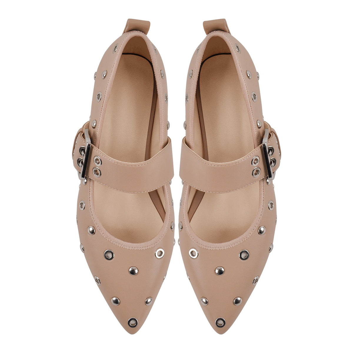 Pointed Toe Rivet Buckle Strap Flats | Onlymaker Essential