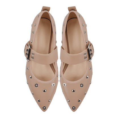 Pointed Toe Rivet Buckle Strap Flats | Onlymaker Essential