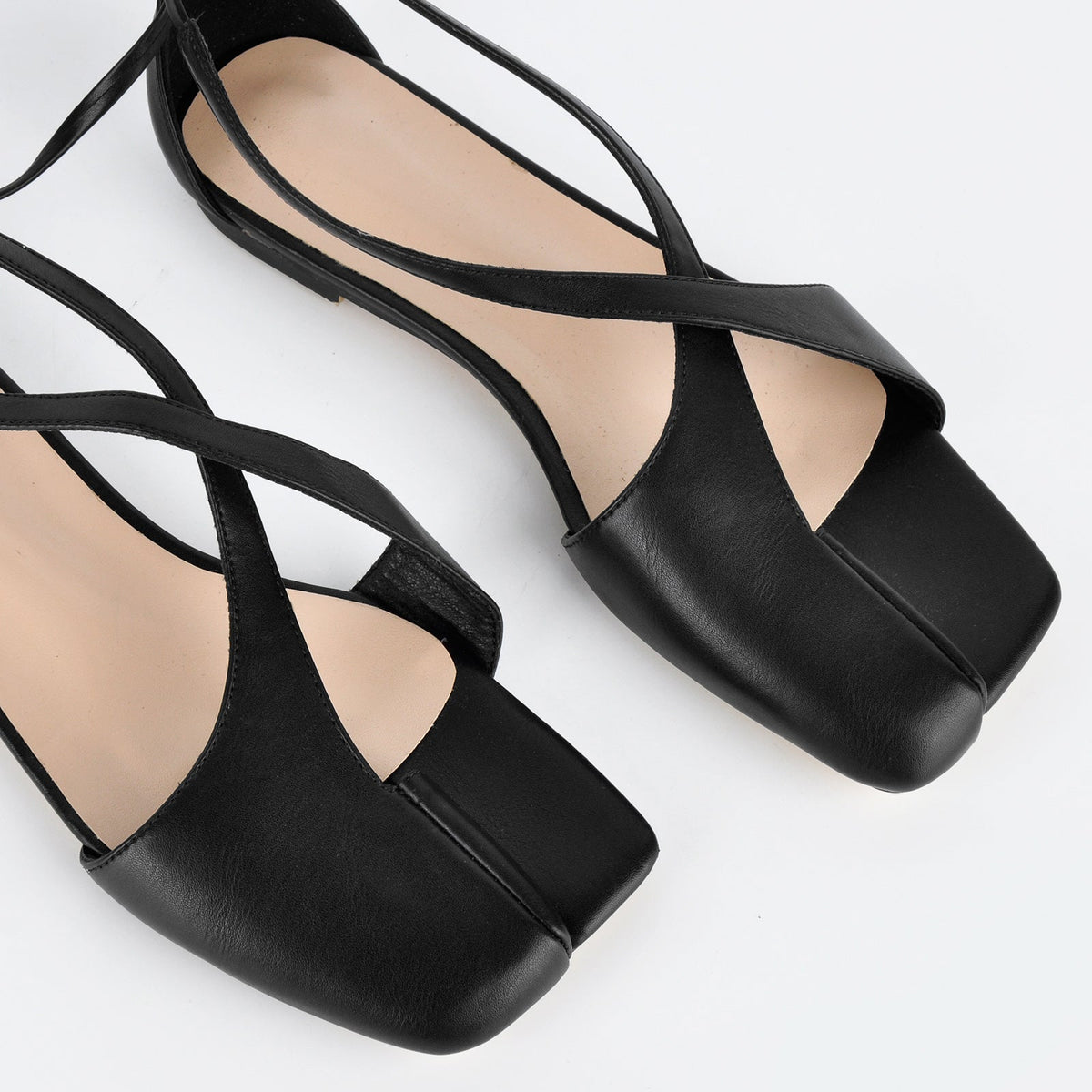 Square Toe Semi Open Toe Lace-up Flats | Onlymaker Featured