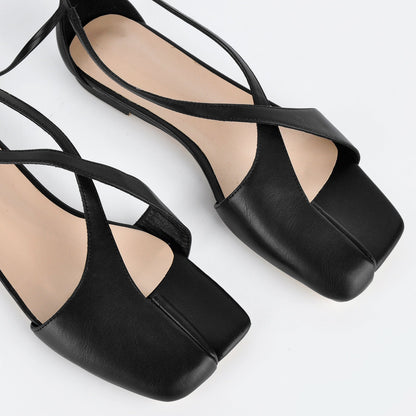 Square Toe Semi Open Toe Lace-up Flats | Onlymaker Featured