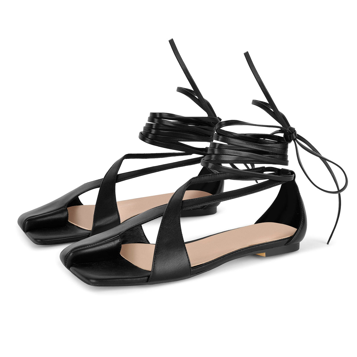 Square Toe Semi Open Toe Lace-up Flats | Onlymaker Featured